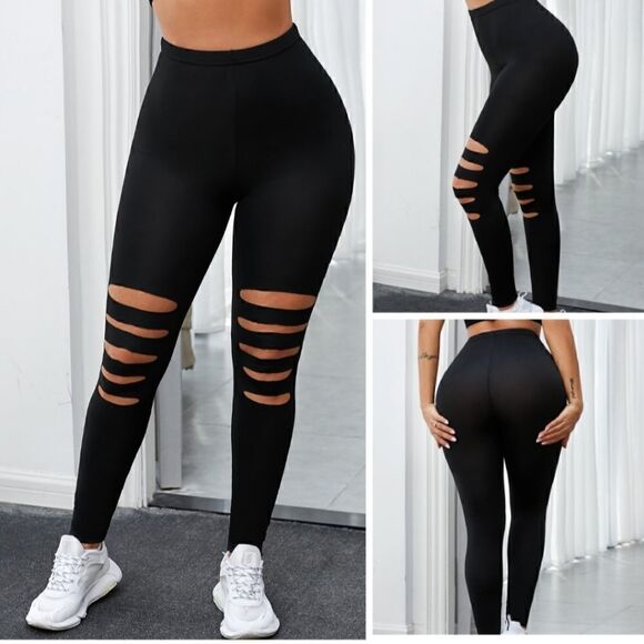 Ripped Cutout Front High Waist Leggings - Picture 4 of 5
